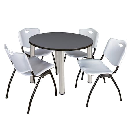 Kee Kee Round Table & Chair Set, Wood, Metal, Plastic Top, Grey TB36RNDGYBPCM47GY